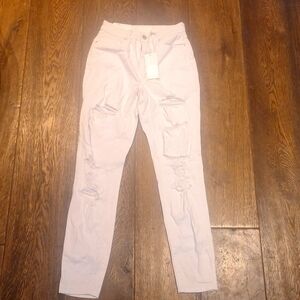 HIGH rise super skinny white ripped jeans